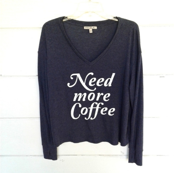 Express Tops - Express Gray Graphic T-Shirt Long Sleeves Small